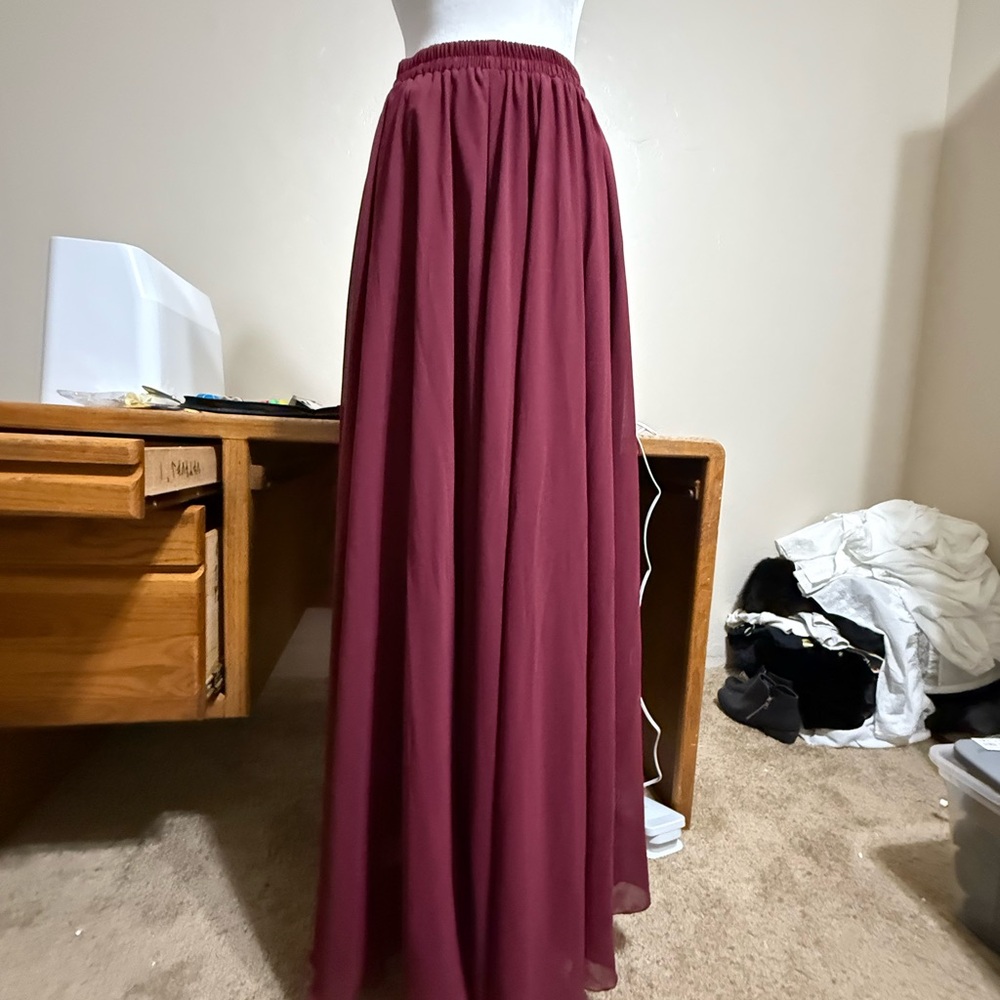 Elegant Burgundy Chiffon Maxi Skirt